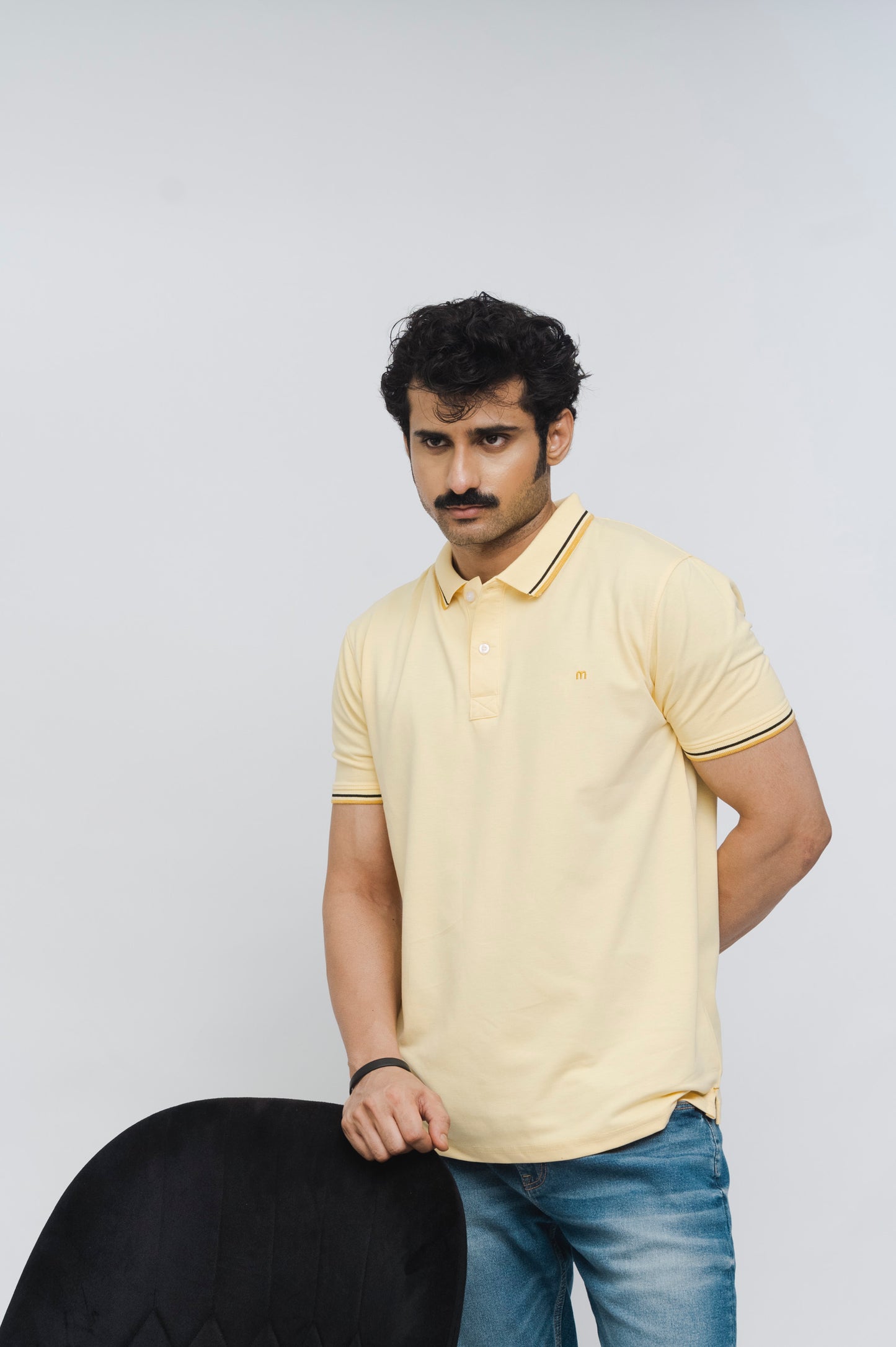 M Emblem Stretch Polo Tipping Collar (Lemon)