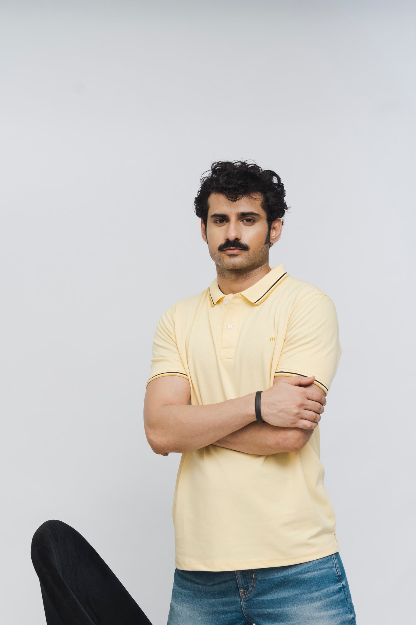 M Emblem Stretch Polo Tipping Collar (Lemon)