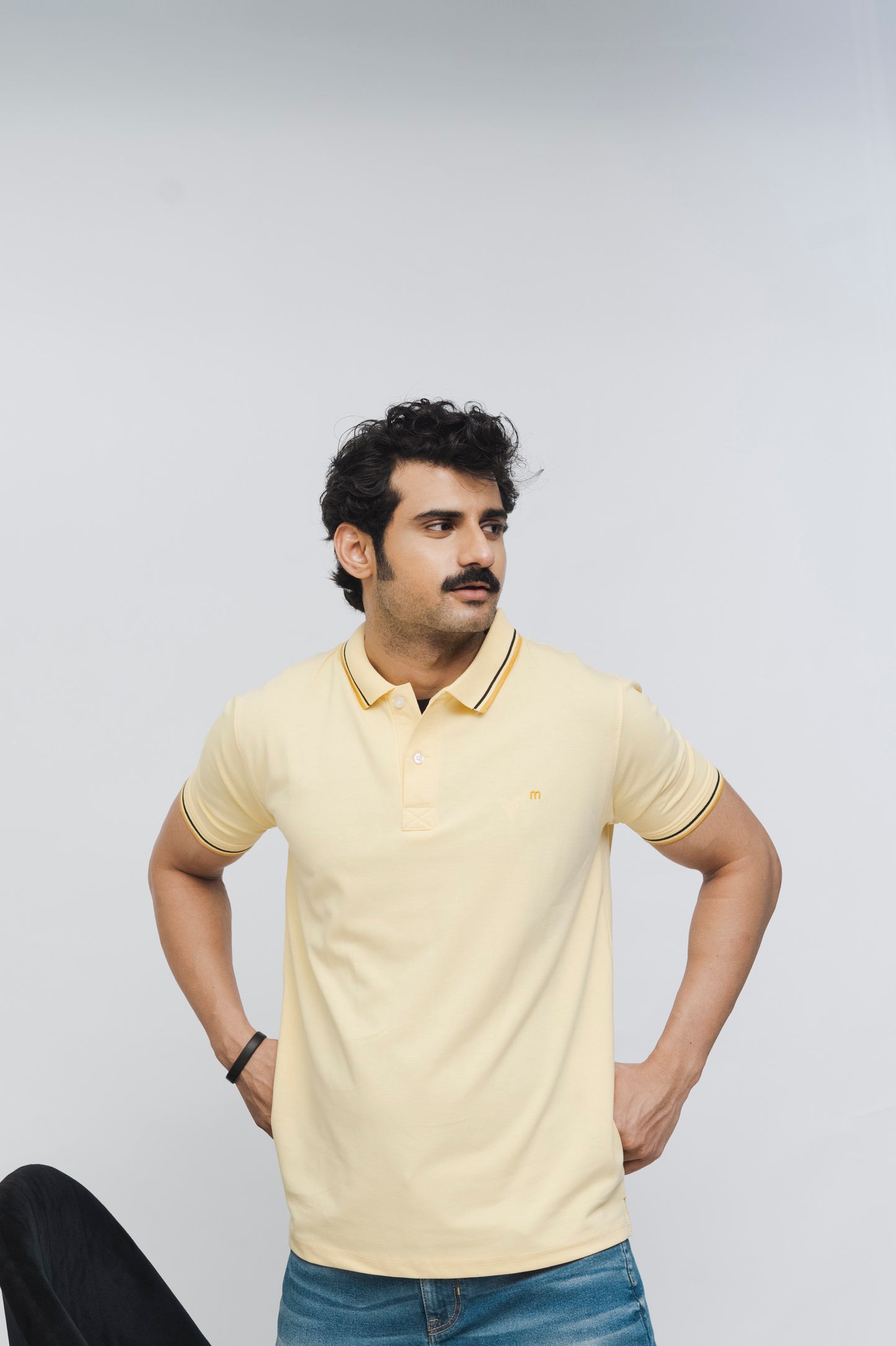 M Emblem Stretch Polo Tipping Collar (Lemon)