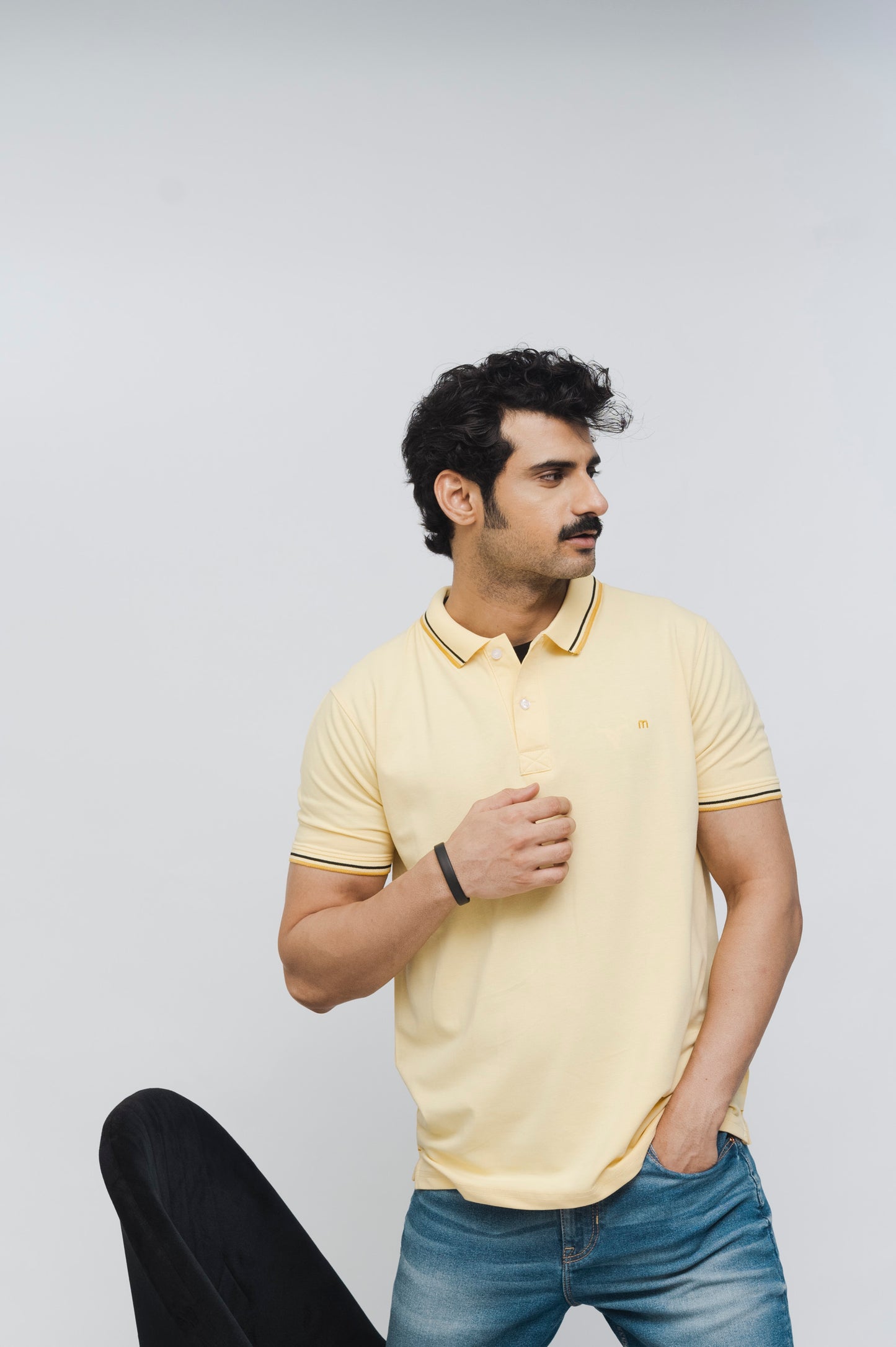 M Emblem Stretch Polo Tipping Collar (Lemon)