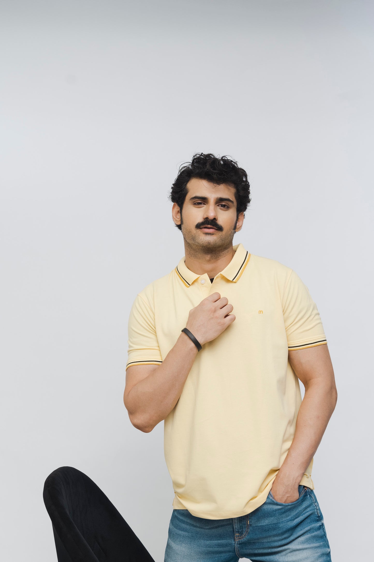 M Emblem Stretch Polo Tipping Collar (Lemon)