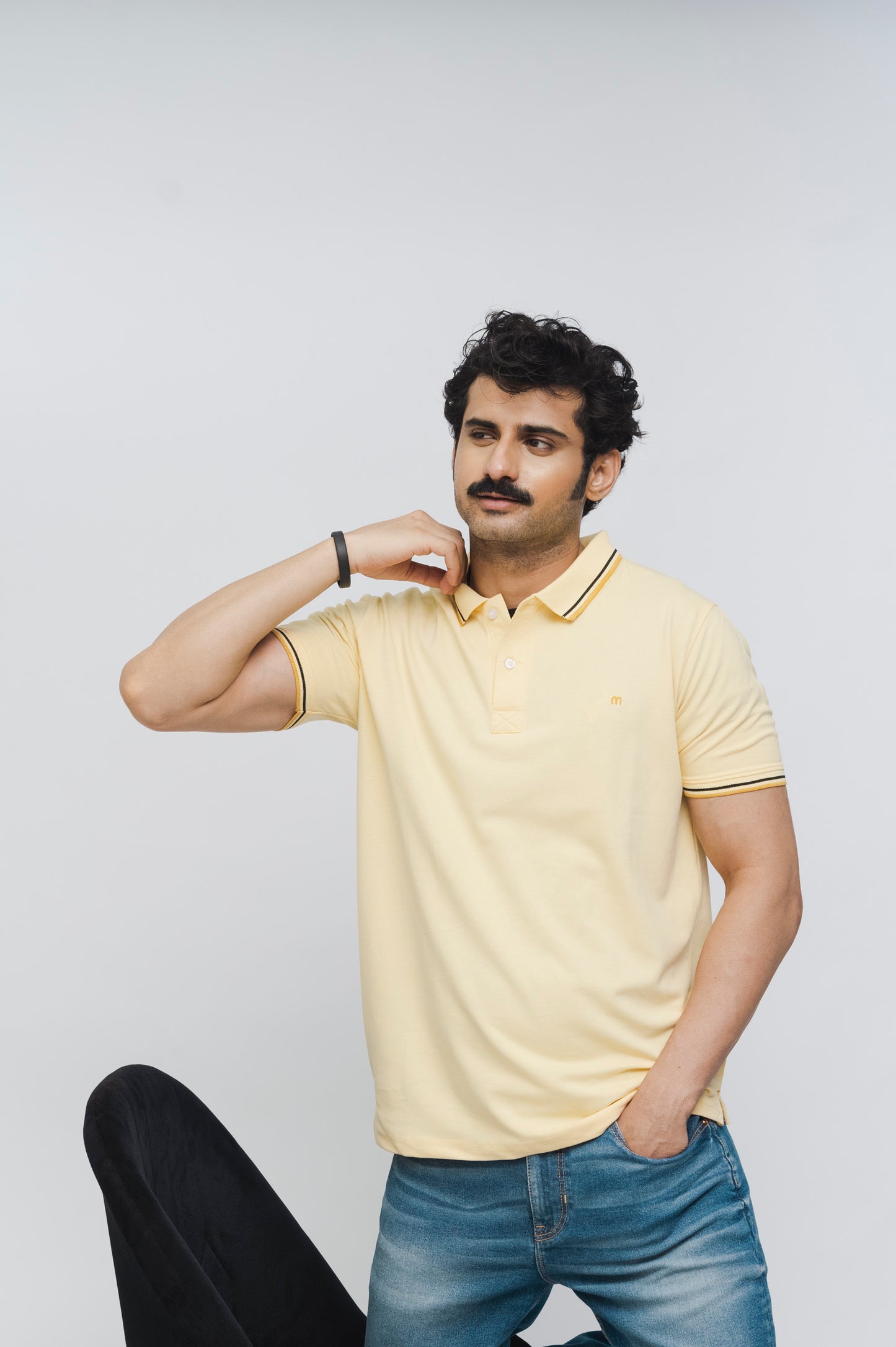 M Emblem Stretch Polo Tipping Collar (Lemon)