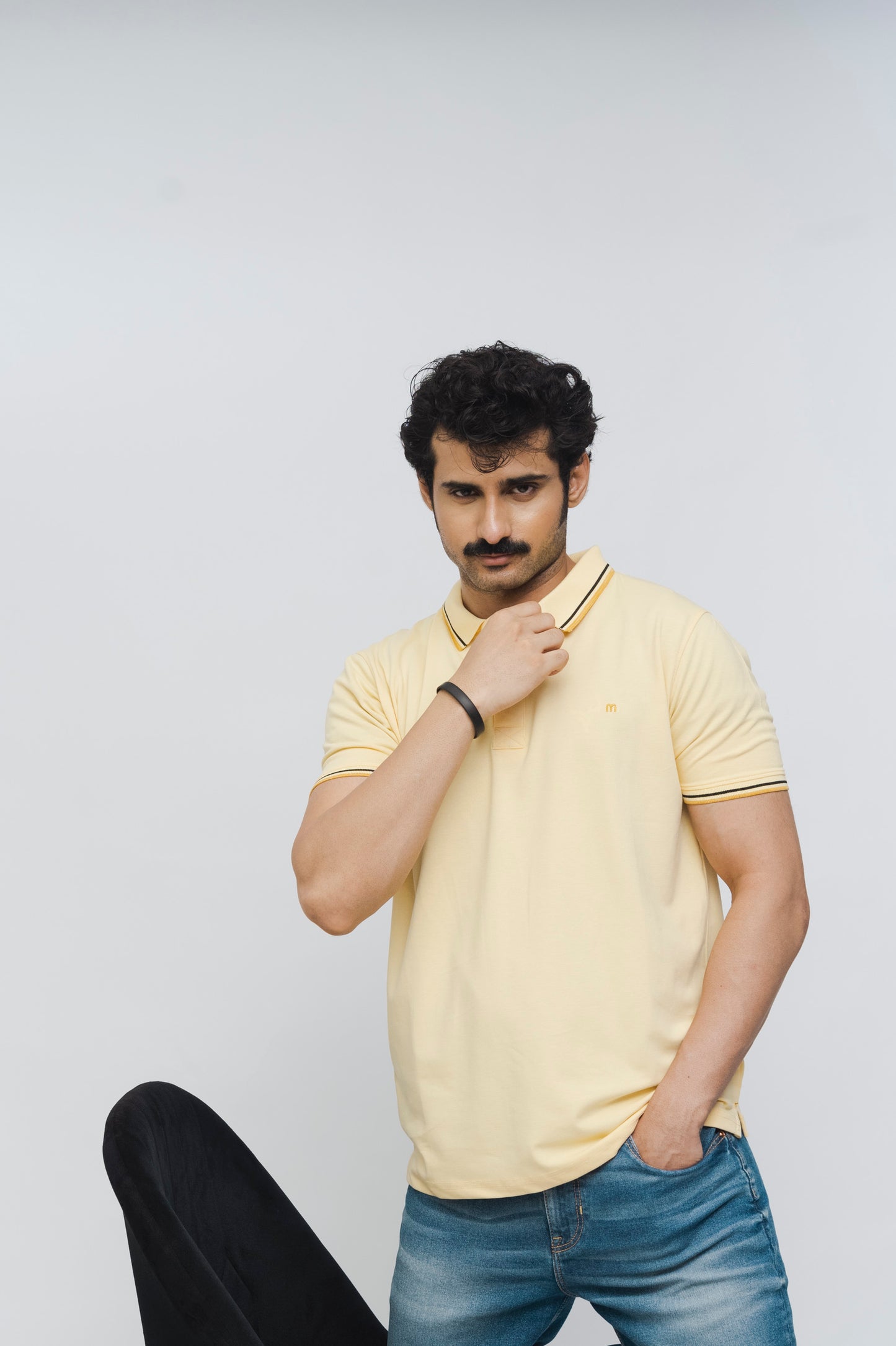 M Emblem Stretch Polo Tipping Collar (Lemon)