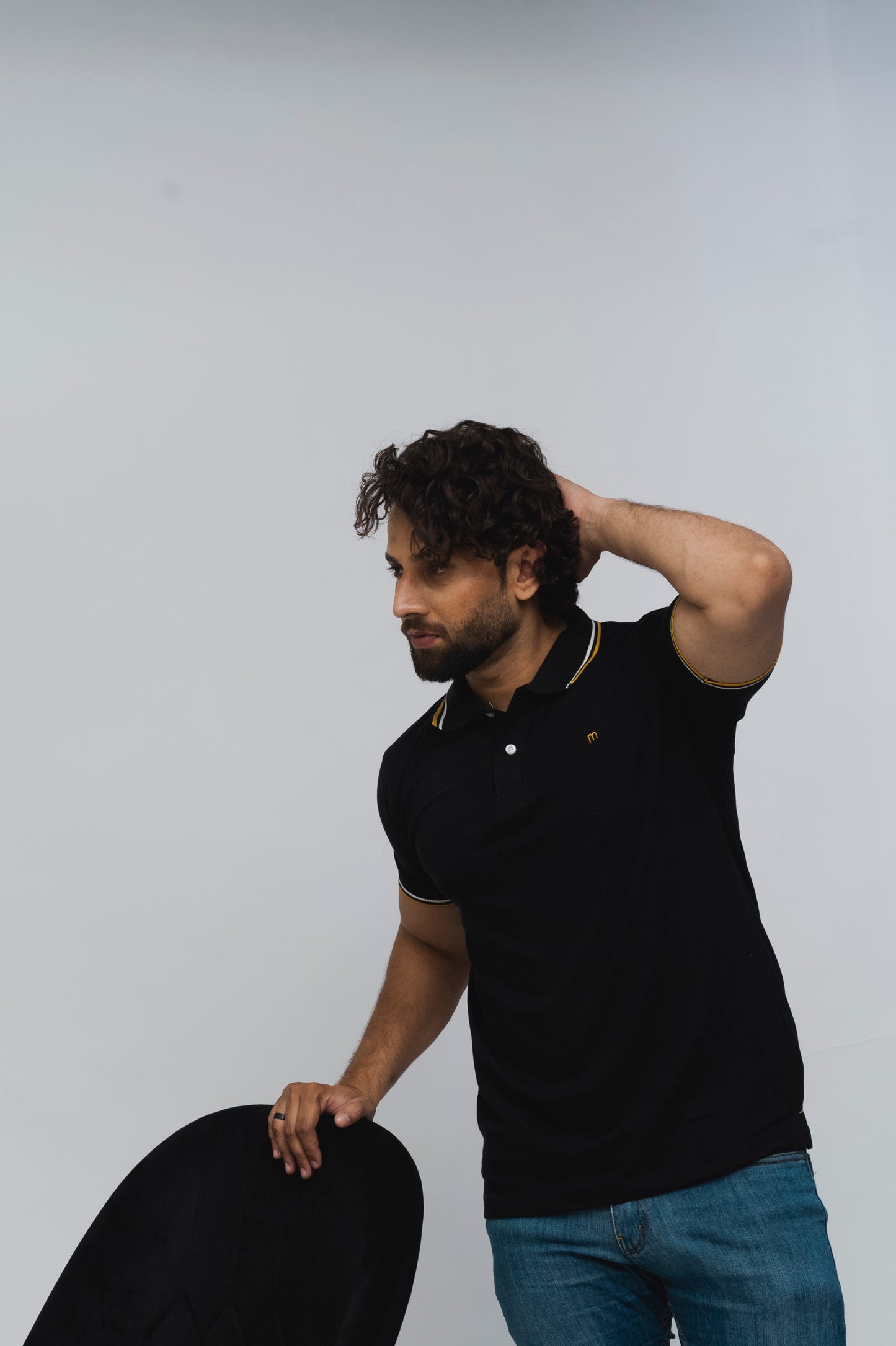 M Emblem Stretch Polo Tipping Collar (Black)