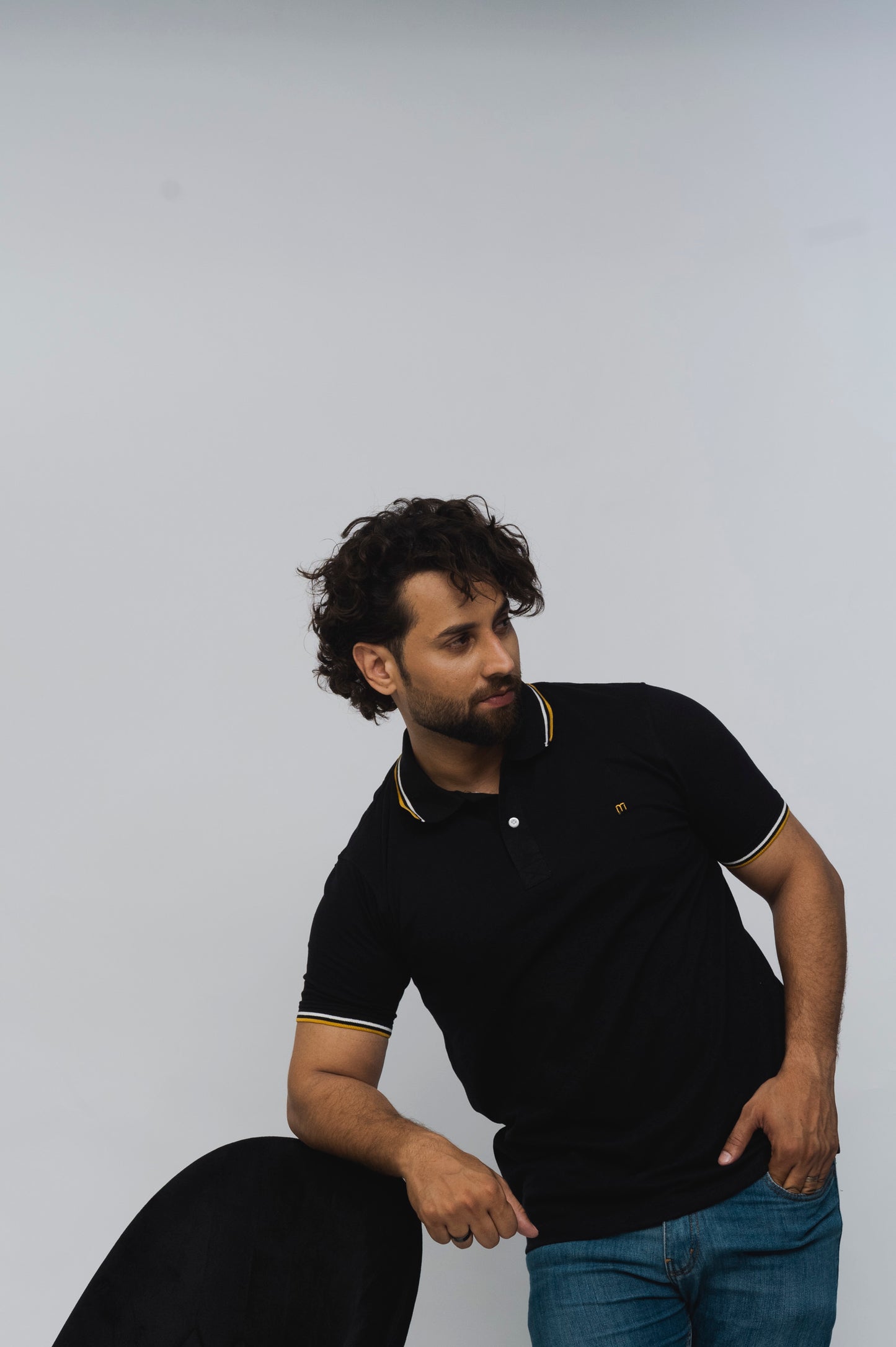 M Emblem Stretch Polo Tipping Collar (Black)