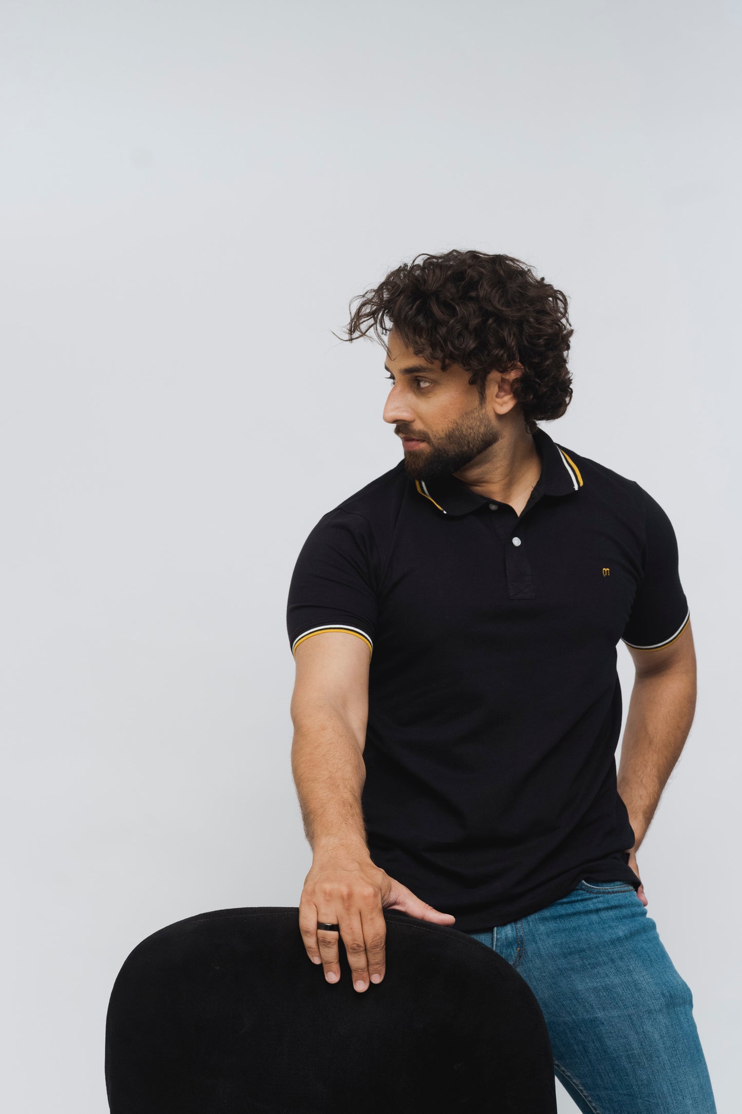M Emblem Stretch Polo Tipping Collar (Black)