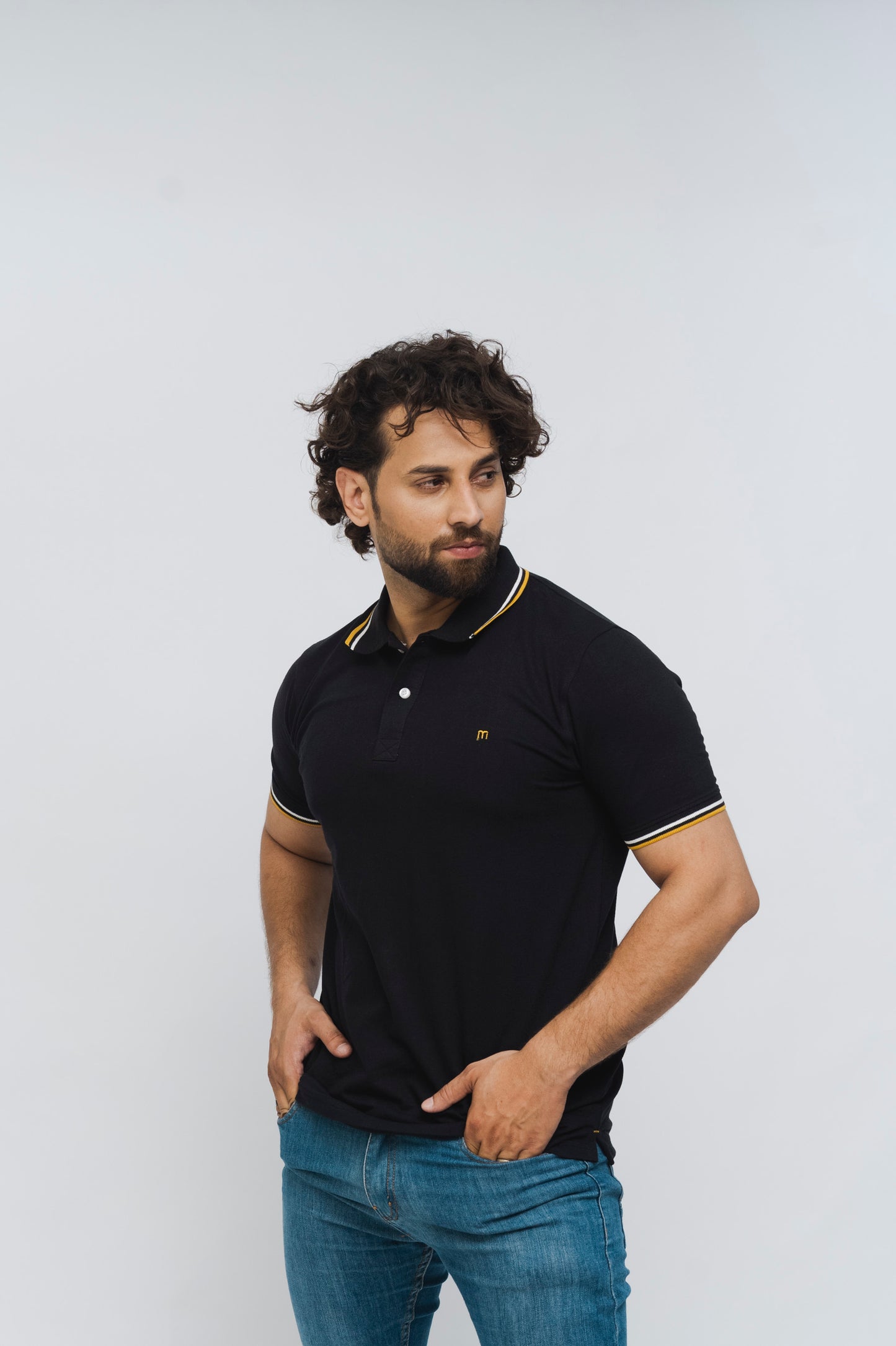 M Emblem Stretch Polo Tipping Collar (Black)