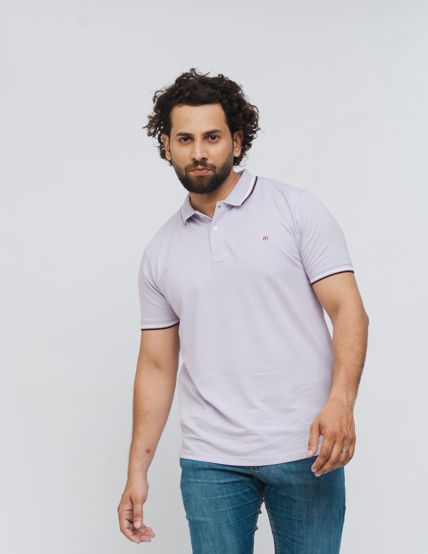 M Emblem Stretch Polo Tipping Collar (Lilac)