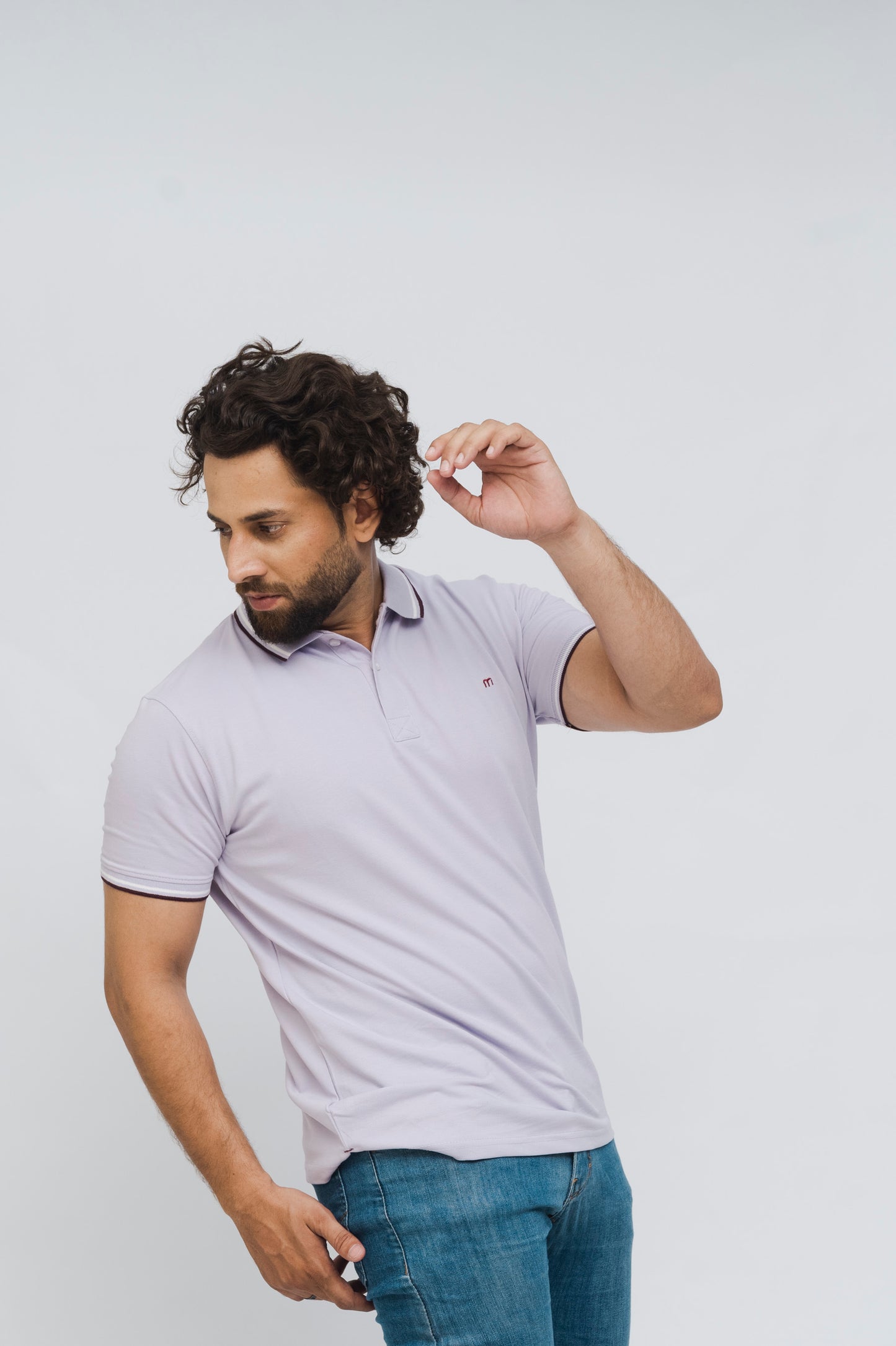 M Emblem Stretch Polo Tipping Collar (Lilac)
