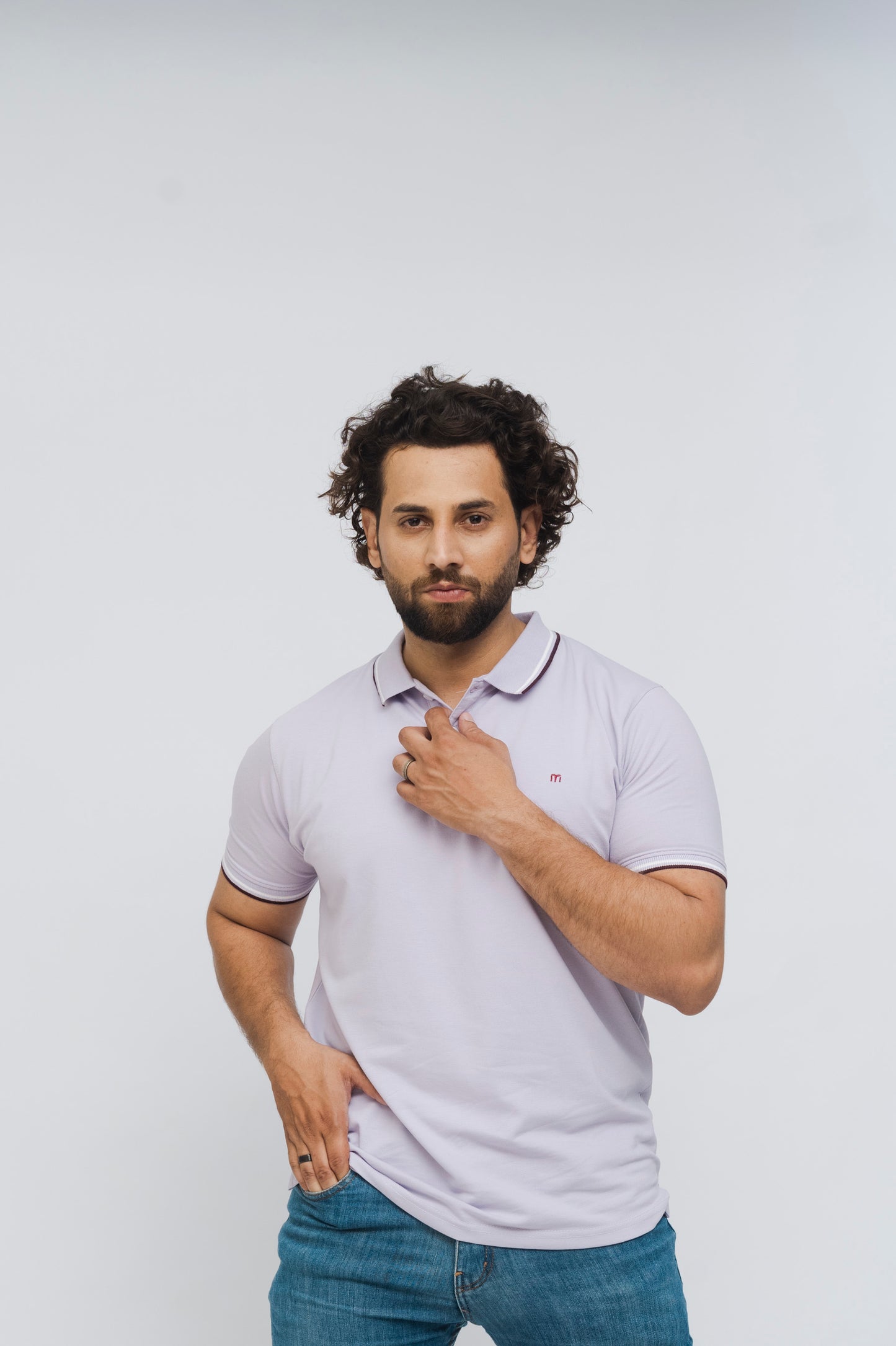 M Emblem Stretch Polo Tipping Collar (Lilac)