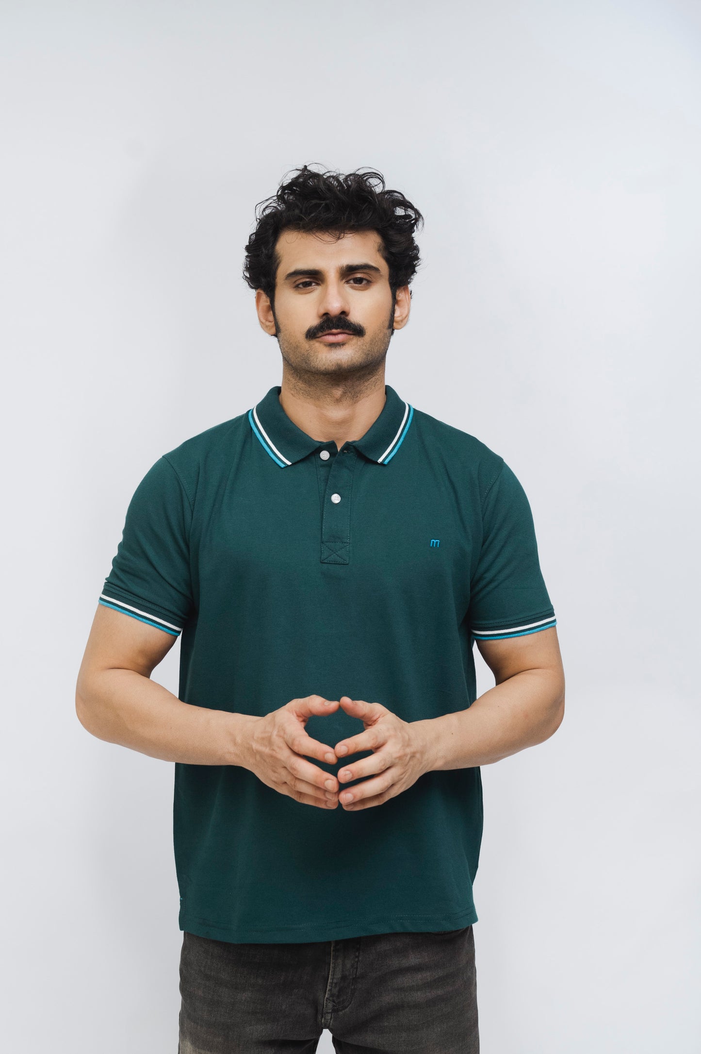 M Emblem Stretch Polo Tipping Collar (Green)