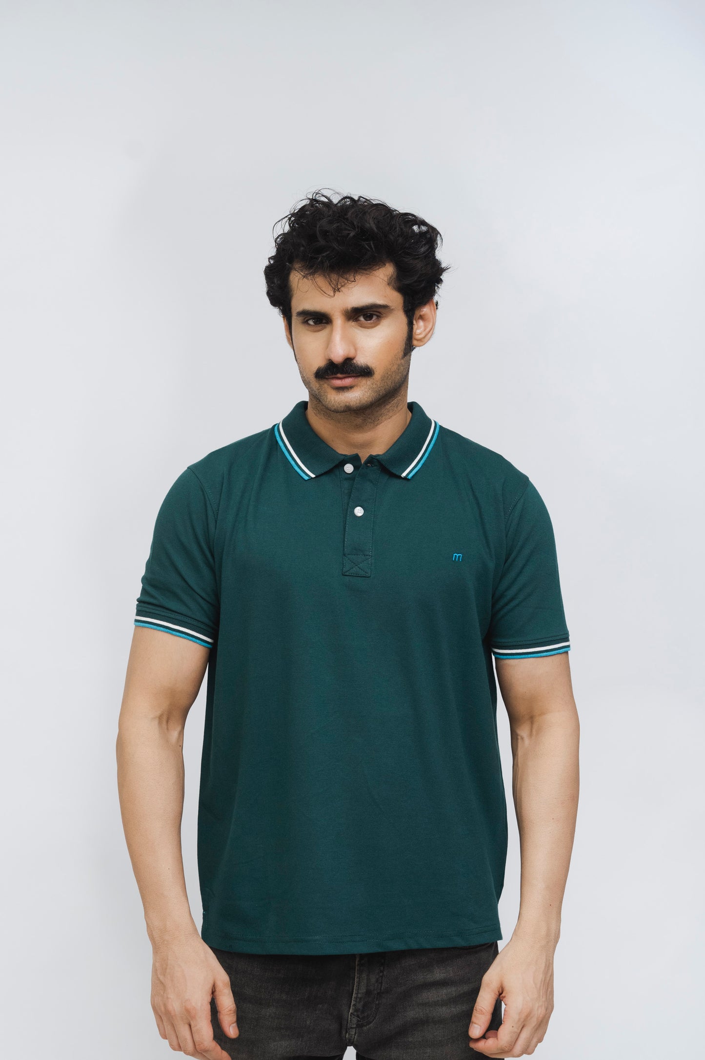 M Emblem Stretch Polo Tipping Collar (Green)
