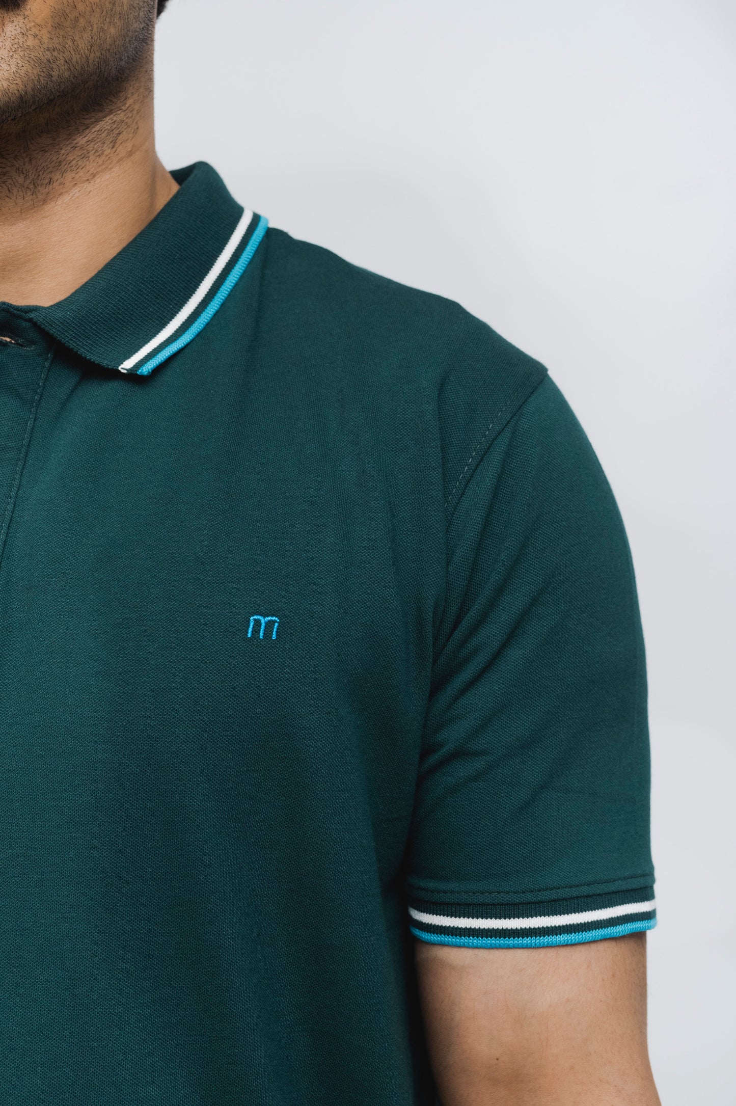 M Emblem Stretch Polo Tipping Collar (Green)