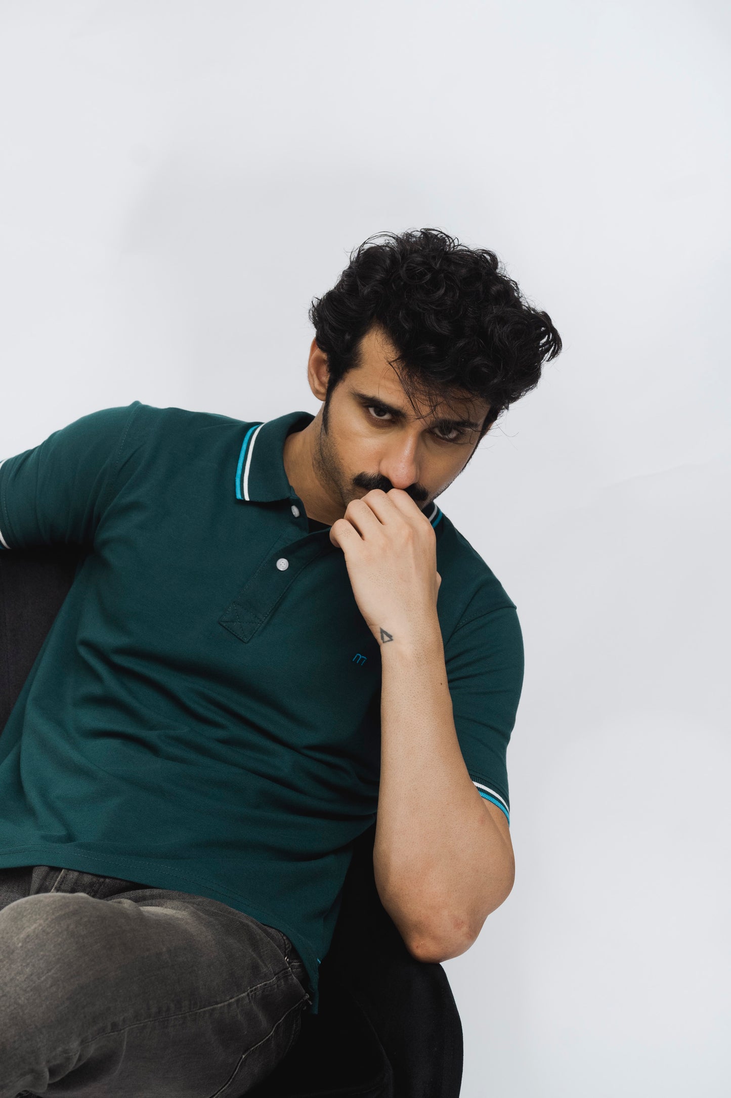 M Emblem Stretch Polo Tipping Collar (Green)