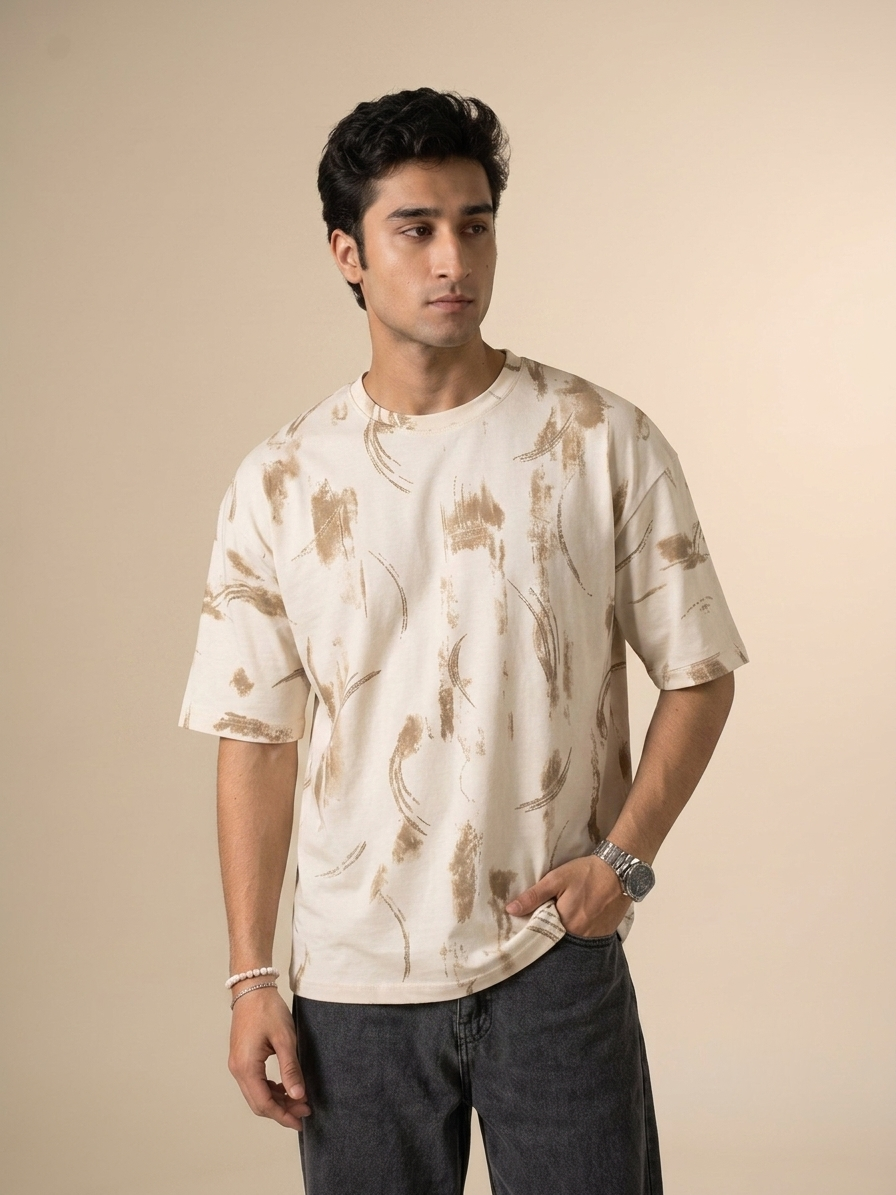 Marcar CloudLuxe Abstract Brush Oversized Tee (Ivory Sand)