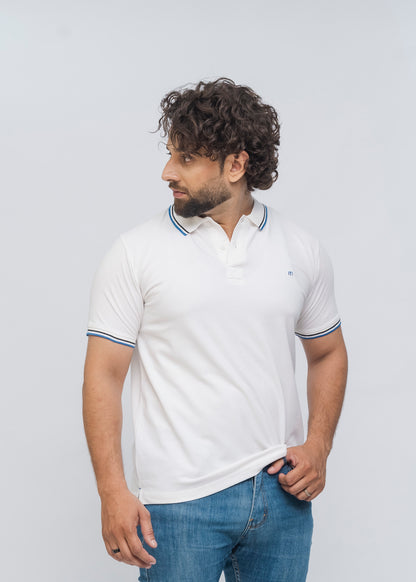 M Emblem Stretch Polo Tipping Collar (White)
