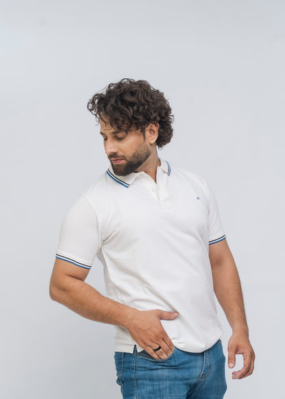 M Emblem Stretch Polo Tipping Collar (White)