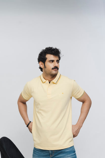 M Emblem Stretch Polo Tipping Collar (Lemon)