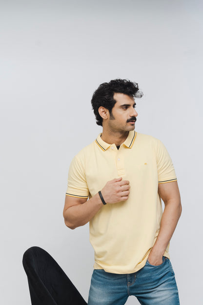 M Emblem Stretch Polo Tipping Collar (Lemon)