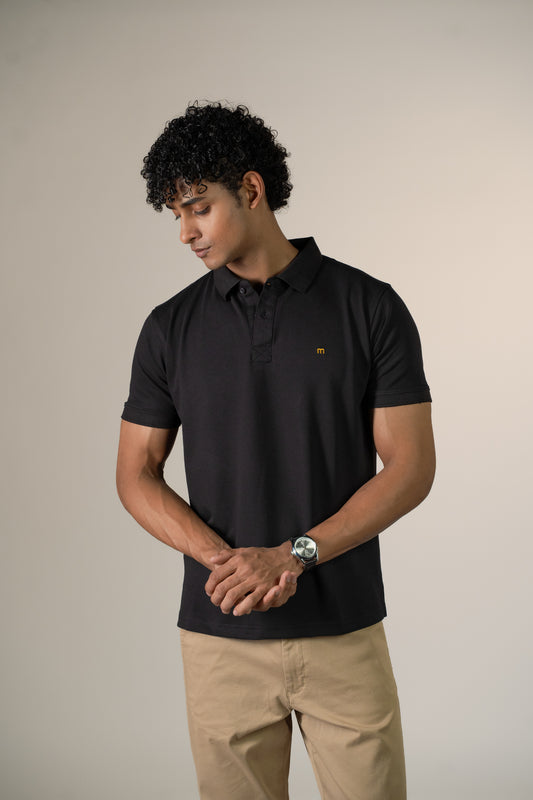 Buttonaire Polo | M Stretch – Obsidian Black