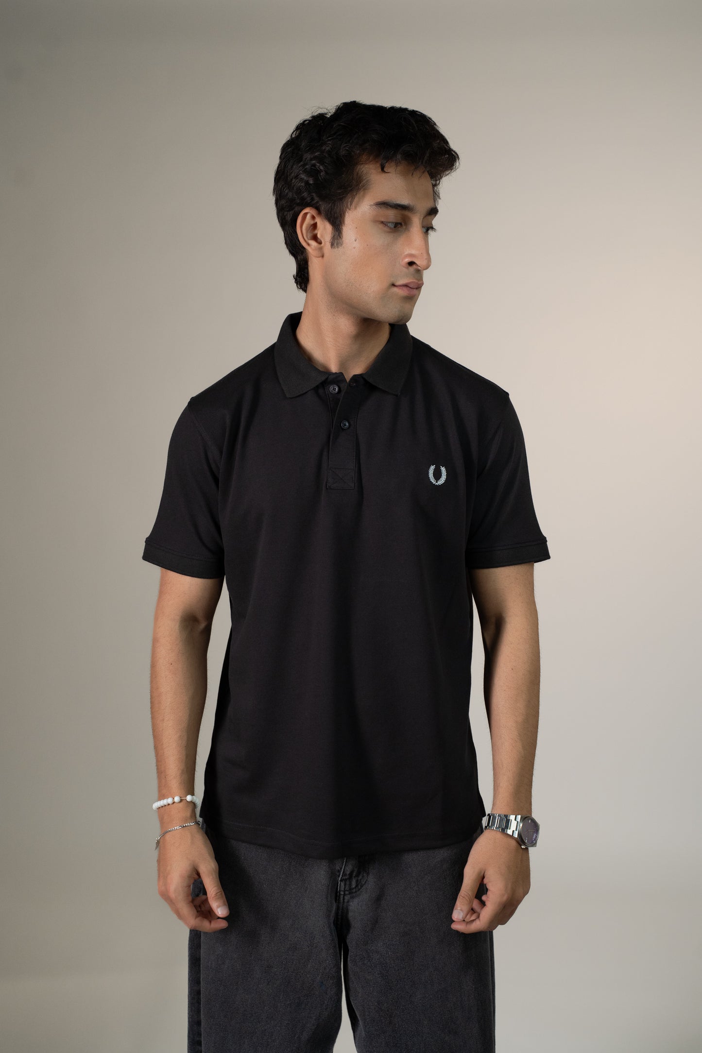 Buttonaire Polo | Laurel Stretch – Obsidian Black