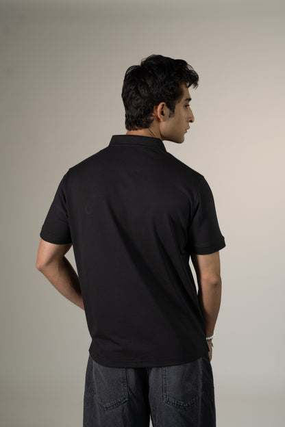Buttonaire Polo | Laurel Stretch – Obsidian Black
